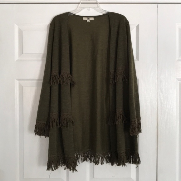 Army Green Fringe Cardigan - Picture 1 of 4
